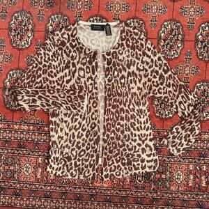 Dana Buchman Women's‎ Size L Gold/Brown Animal Print Cardigan Smooth Knit